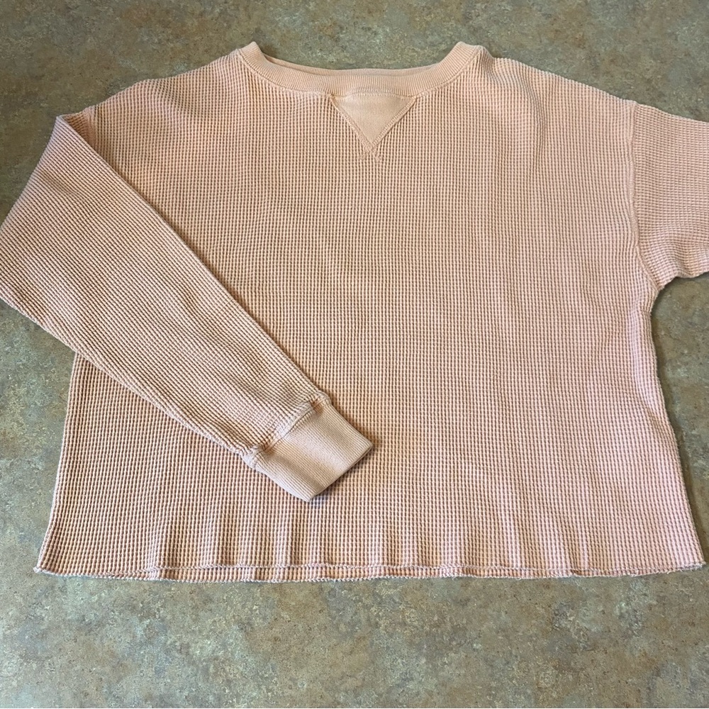 Abercrombie & Fitch Oversized Thermal Shirt Waffle Textured Boxy Cutoff XS Women
